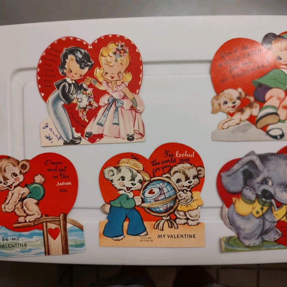 Lot Of 5 Vintage Die Cut Used Valentine Day Cards